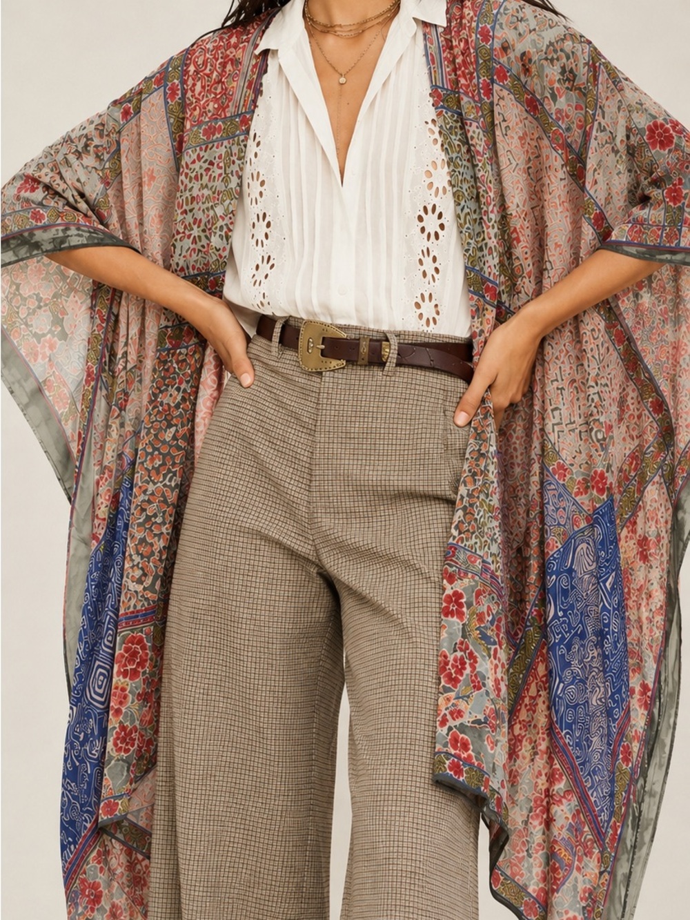 Free People Beguiled Patchwork Velvet Burnout Kimono NWT One Size